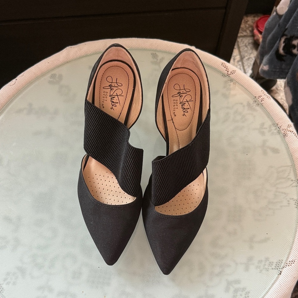 Black Heels with Unique Strap Design